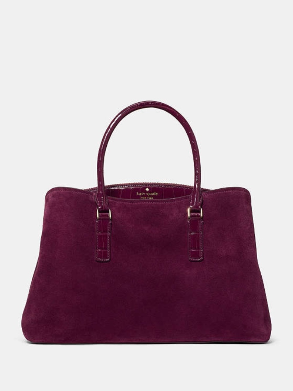 Kate Spade Thompson Street Suede And Croc Embossed Satchel Bag Deep Cherry
